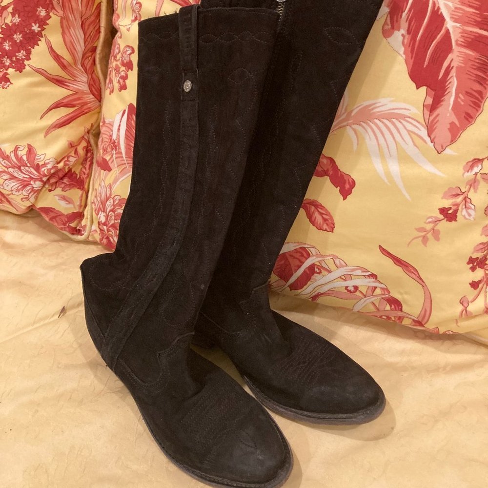 Liberty Black Suede Cowboy Boot